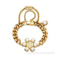 Delicate Pearl Flower-shaped Bracelet, Made of Alloy and Crystal, Customized Designs are Accepted